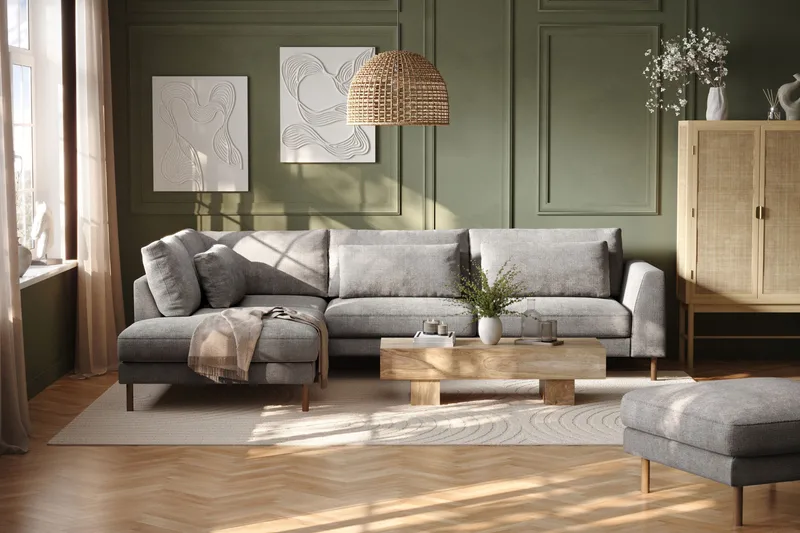 Florenz 4-sits Vänstervänd L-formad Schäslongsoffa i Chenille - Ljusgrå - Products - Möbler - Soffa - Divansoffa & schäslongsoffa - 4 sits soffa med divan