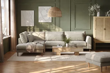 Florenz 4-sits Vänstervänd L-formad Schäslongsoffa i Tyg - Grå / Beige - Products - Möbler - Soffa - Divansoffa & schäslongsoffa - 4 sits soffa med divan