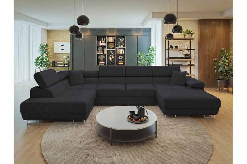 Gabina Soffa med Divan och Schäslong 4-sits - Svart - Products - Möbler - Soffa - Divansoffa & schäslongsoffa - 4 sits soffa med divan