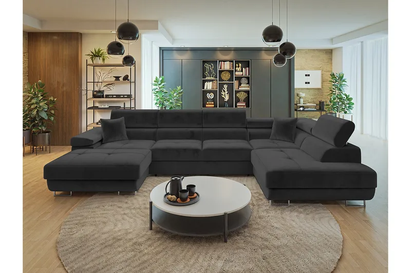 Gabina Soffa med Divan och Schäslong 4-sits - Svart - Products - Möbler - Soffa - Divansoffa & schäslongsoffa - 4 sits soffa med divan