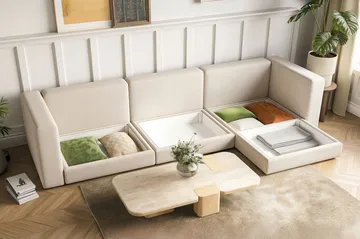 Hagblom 4-sits Divansoffa med Förvaring Vändbar - Beige - Products - Möbler - Soffa - Divansoffa & schäslongsoffa - 4 sits soffa med divan