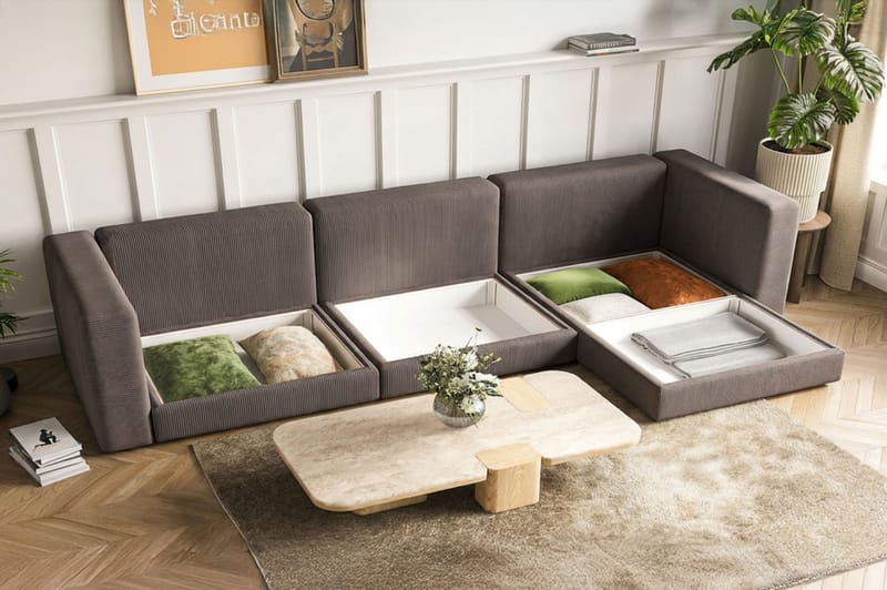Hagblom 4-sits Divansoffa med Förvaring Vändbar - Taupe - Products - Möbler - Soffa - Divansoffa & schäslongsoffa - 4 sits soffa med divan