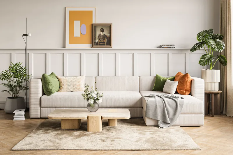 Hagblom 4-sits Vändbar Divansoffa 320 cm med Förvaring i Manchestertyg - Beige - Products - Möbler - Soffa - Divansoffa & schäslongsoffa - 4 sits soffa med divan