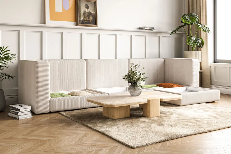 Hagblom 4-sits Vändbar Divansoffa 320 cm med Förvaring i Manchestertyg - Beige - Products - Möbler - Soffa - Divansoffa & schäslongsoffa - 4 sits soffa med divan