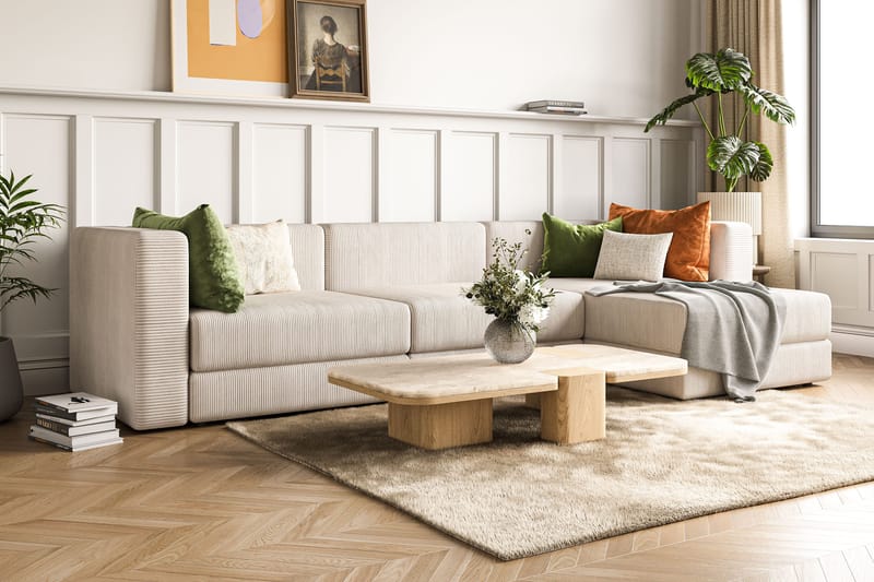 Hagblom 4-sits Vändbar Divansoffa 320 cm med Förvaring i Manchestertyg - Beige - Products - Möbler - Soffa - Divansoffa & schäslongsoffa - 4 sits soffa med divan