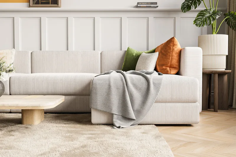 Hagblom 4-sits Vändbar Divansoffa 320 cm med Förvaring i Manchestertyg - Beige - Products - Möbler - Soffa - Divansoffa & schäslongsoffa - 4 sits soffa med divan