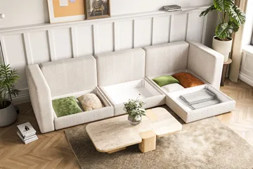 Hagblom 4-sits Vändbar Divansoffa 320 cm med Förvaring i Manchestertyg - Beige - Products - Möbler - Soffa - Divansoffa & schäslongsoffa - 4 sits soffa med divan