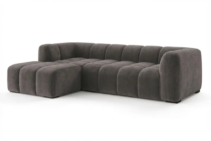Marlow 3-sits L-formad Bubblig Divansoffa Vänster med Schäslong i Tyg - Grå - Products - Möbler - Soffa - Divansoffa & schäslongsoffa - 3 sits soffa med divan