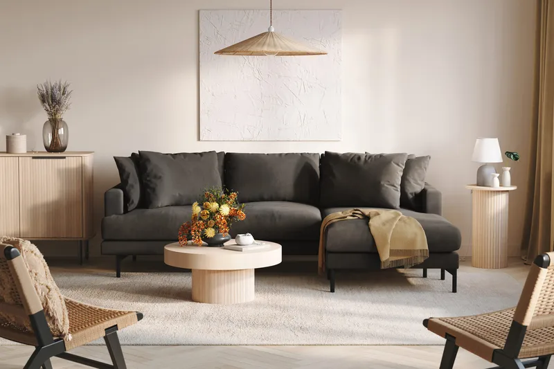 Menard 3-sits Högervänd L-formad Divansoffa i Manchester - Mörkgrå - Products - Möbler - Soffa - Divansoffa & schäslongsoffa - 3 sits soffa med divan