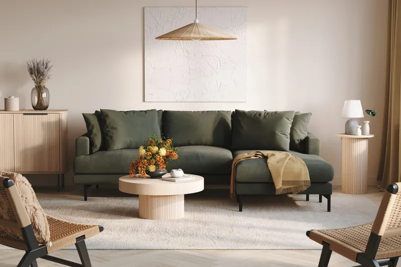 Menard 3-sits Högervänd L-formad Divansoffa i Manchester - Mörkgrön - Products - Möbler - Soffa - Divansoffa & schäslongsoffa - 3 sits soffa med divan