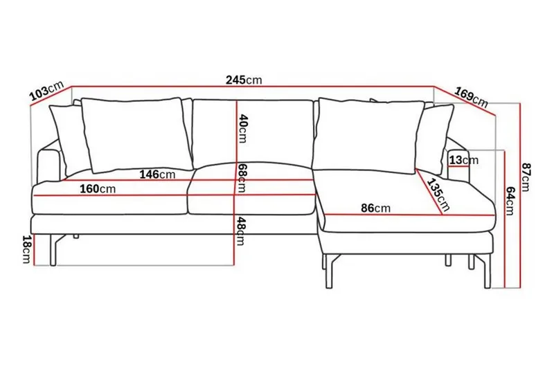 Menard 3-sits Högervänd L-formad Divansoffa i Manchester - Mörkgrön - Products - Möbler - Soffa - Divansoffa & schäslongsoffa - 3 sits soffa med divan