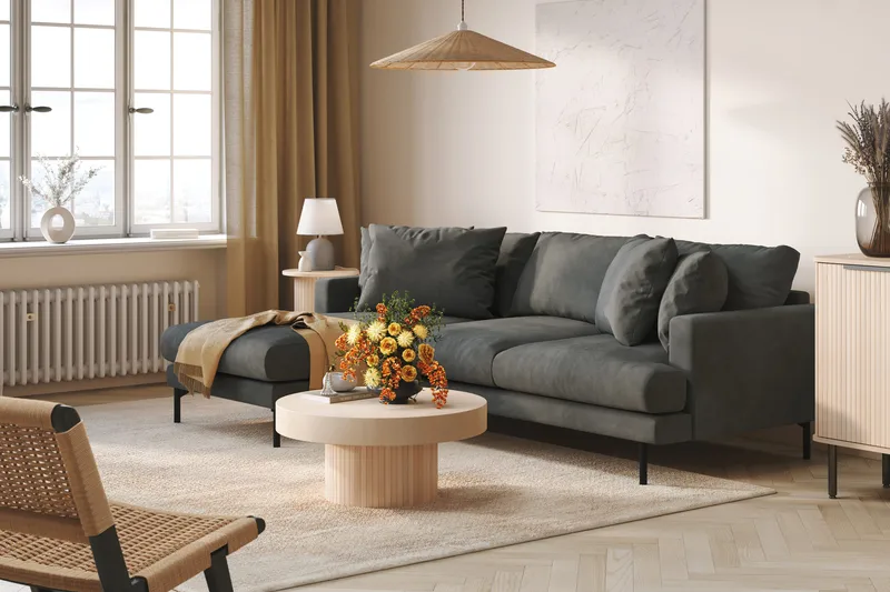 Menard 3-sits Vänstervänd L-formad Divansoffa i Manchester - Grå - Products - Möbler - Soffa - Divansoffa & schäslongsoffa - 3 sits soffa med divan