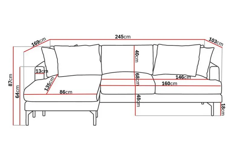 Menard 3-sits Vänstervänd L-formad Divansoffa i Manchester - Grå - Products - Möbler - Soffa - Divansoffa & schäslongsoffa - 3 sits soffa med divan