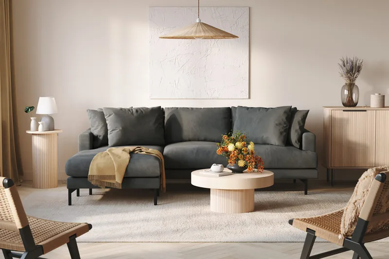 Menard 3-sits Vänstervänd L-formad Divansoffa i Manchester - Grå - Products - Möbler - Soffa - Divansoffa & schäslongsoffa - 3 sits soffa med divan