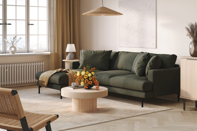 Menard 3-sits Vänstervänd L-formad Divansoffa i Manchester - Mörkgrön - Products - Möbler - Soffa - Divansoffa & schäslongsoffa - 3 sits soffa med divan