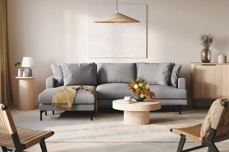 Menard 3-sits Vänstervänd L-formad Divansoffa i Tyg - Grå - Products - Möbler - Soffa - Divansoffa & schäslongsoffa - 3 sits soffa med divan