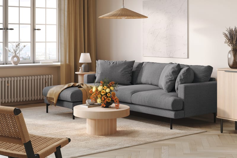 Menard 3-sits Vänstervänd L-formad Divansoffa i Tyg - Mörkgrå - Products - Möbler - Soffa - Divansoffa & schäslongsoffa - 3 sits soffa med divan