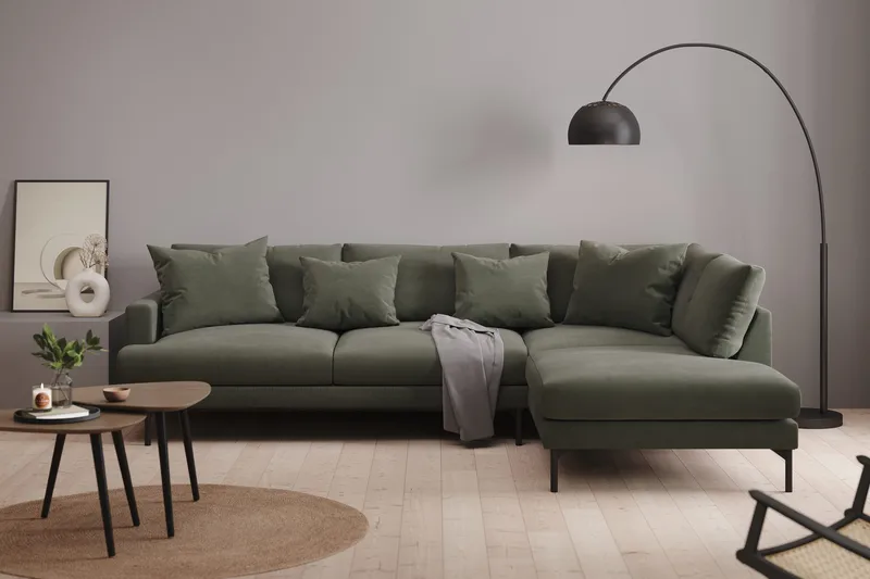 Menard 4-sits Högervänd L-formad Djup Schäslongsoffa i Manchester - Mörkgrön - Products - Möbler - Soffa - Divansoffa & schäslongsoffa - 4 sits soffa med divan
