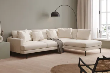 Menard 4-sits Högervänd L-formad Djup Schäslongsoffa i Sammet - Krämvit - Products - Möbler - Soffa - Divansoffa & schäslongsoffa - 4 sits soffa med divan