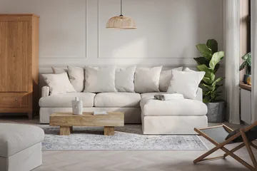Menard 4-sits Högervänd L-formad Djup Schäslongsoffa i Tyg - Beige - Products - Möbler - Soffa - Divansoffa & schäslongsoffa - 4 sits soffa med divan