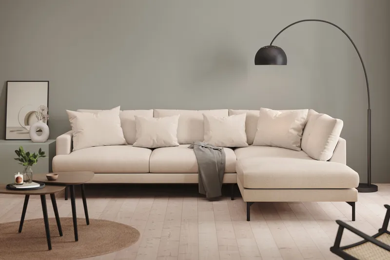 Menard 4-sits Högervänd L-formad Djup Schäslongsoffa i Tyg - Beige - Products - Möbler - Soffa - Divansoffa & schäslongsoffa - 4 sits soffa med divan