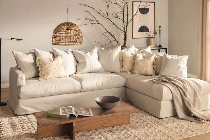 Menard 4-sits Högervänd L-formad Djup Schäslongsoffa i Tyg - Ljusgrå - Products - Möbler - Soffa - Divansoffa & schäslongsoffa - 4 sits soffa med divan