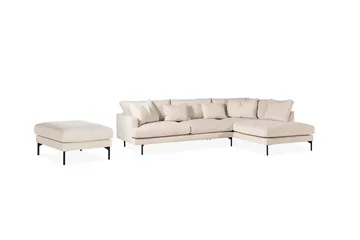 Menard 4-sits Högervänd L-formad Schäslongsoffa + Fotpall i Manchester - Beige - Products - Möbler - Soffa - Divansoffa & schäslongsoffa - 4 sits soffa med divan