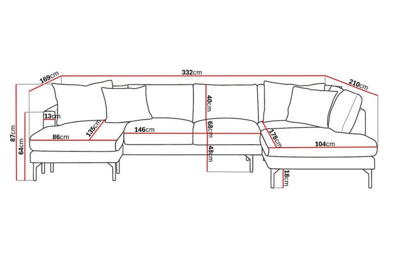 Menard 4-sits Högervänd Stor U-formad Djup Soffa med Divan och Schäslong i Manchester - Grön - Products - Möbler - Soffa - Divansoffa & schäslongsoffa - 4 sits soffa med divan