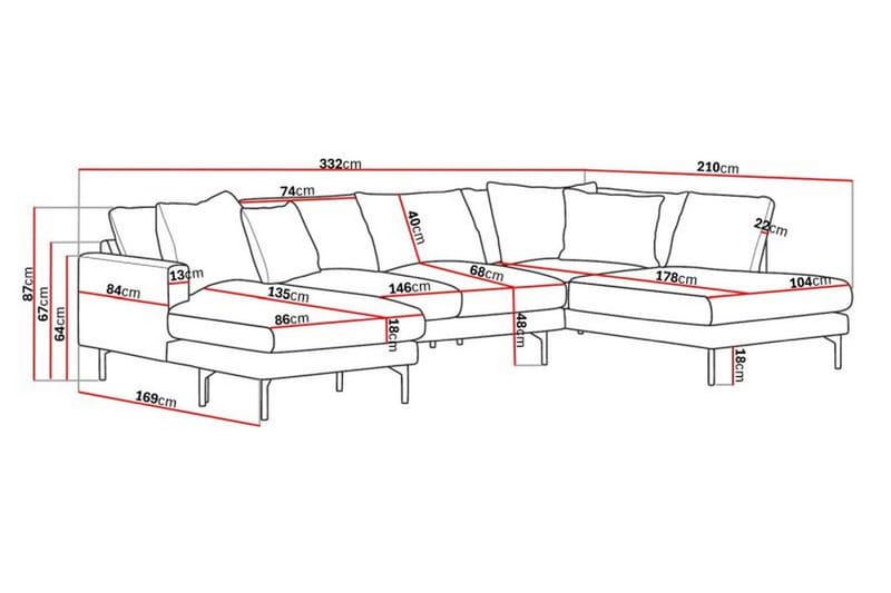 Menard 4-sits Högervänd Stor U-formad Djup Soffa med Divan och Schäslong i Manchester - Mörkgrå - Products - Möbler - Soffa - Divansoffa & schäslongsoffa - 4 sits soffa med divan