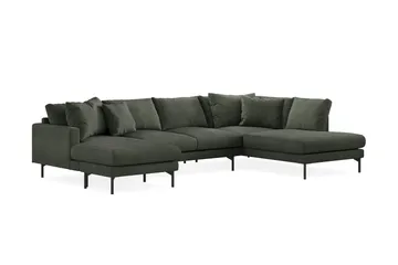 Menard 4-sits Högervänd Stor U-formad Djup Soffa med Divan och Schäslong i Manchester - Mörkgrön - Products - Möbler - Soffa - Divansoffa & schäslongsoffa - 4 sits soffa med divan
