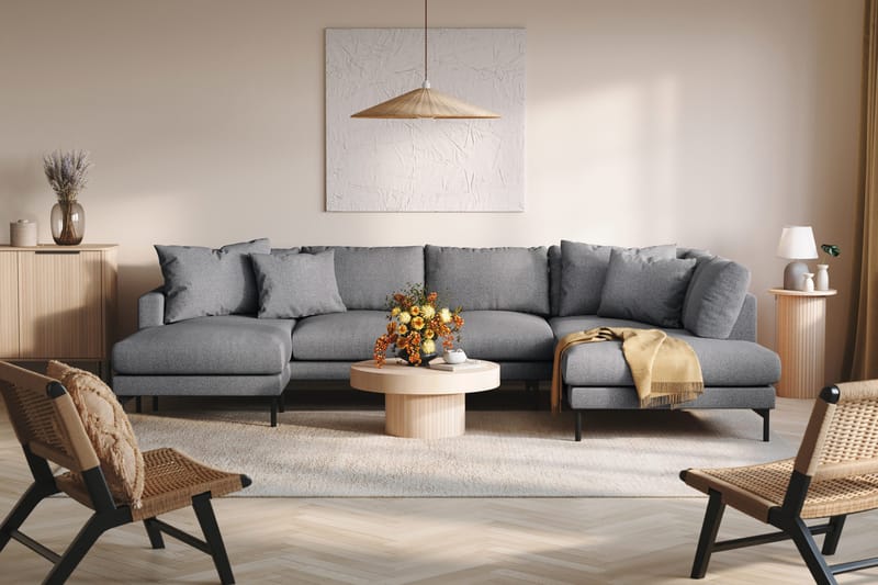 Menard 4-sits Högervänd Stor U-formad Djup Soffa med Divan och Schäslong i Tyg - Mörkgrå - Products - Möbler - Soffa - Divansoffa & schäslongsoffa - 4 sits soffa med divan
