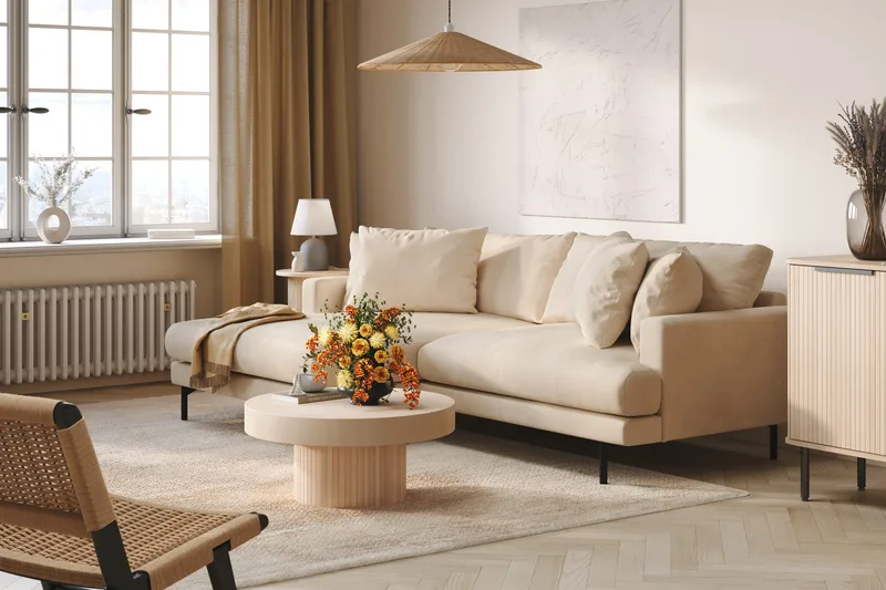 Menard 4-sits Vänstervänd L-formad Divansoffa i Manchester - Beige - Products - Möbler - Soffa - Divansoffa & schäslongsoffa - 4 sits soffa med divan