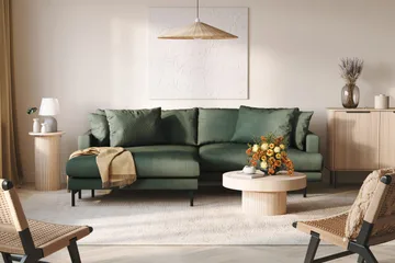 Menard 4-sits Vänstervänd L-formad Divansoffa i Manchester - Grön - Products - Möbler - Soffa - Divansoffa & schäslongsoffa - 4 sits soffa med divan