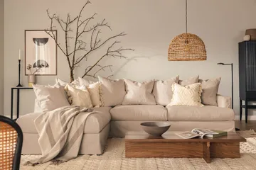 Menard 4-sits Vänstervänd L-formad Djup Schäslongsoffa i Tyg - Beige - Products - Möbler - Soffa - Divansoffa & schäslongsoffa - 4 sits soffa med divan
