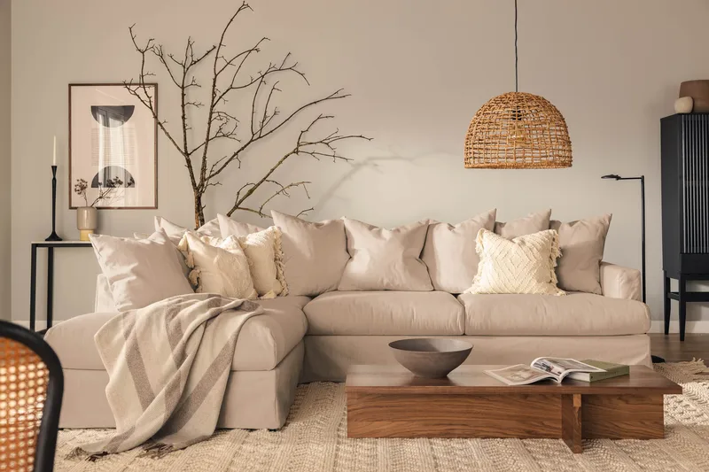 Menard 4-sits Vänstervänd L-formad Djup Schäslongsoffa i Tyg - Beige - Products - Möbler - Soffa - Divansoffa & schäslongsoffa - 4 sits soffa med divan