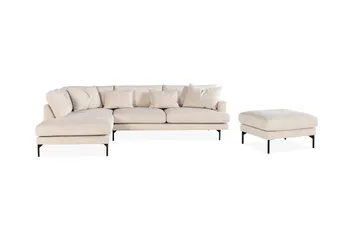 Menard 4-sits Vänstervänd L-formad Schäslongsoffa + Fotpall i Manchester - Beige - Products - Möbler - Soffa - Divansoffa & schäslongsoffa - 3 sits soffa med divan