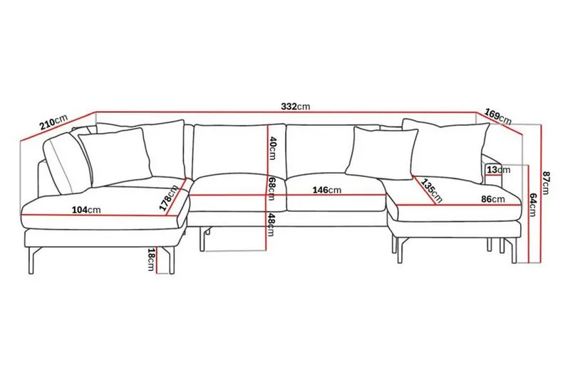Menard 4-sits Vänstervänd Stor U-formad Djup Large Soffa med Divan och Schäslong i Manchester - Beige - Products - Möbler - Soffa - Divansoffa & schäslongsoffa - 4 sits soffa med divan