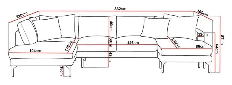 Menard 4-sits Vänstervänd Stor U-formad Djup Large Soffa med Divan och Schäslong i Manchester - Brun - Products - Möbler - Soffa - Divansoffa & schäslongsoffa - 4 sits soffa med divan