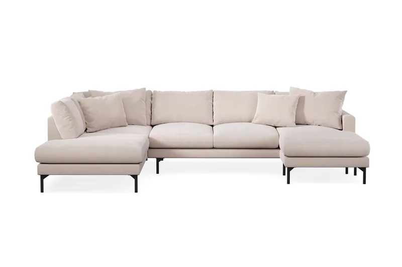 Menard 4-sits Vänstervänd Stor U-formad Djup Large Soffa med Divan och Schäslong i Sammet - Beige - Products - Möbler - Soffa - Divansoffa & schäslongsoffa - 4 sits soffa med divan
