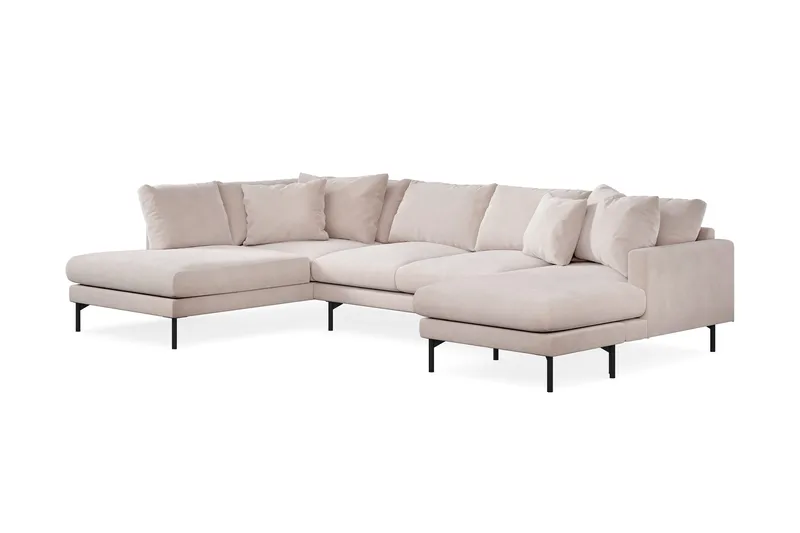 Menard 4-sits Vänstervänd Stor U-formad Djup Large Soffa med Divan och Schäslong i Sammet - Beige - Products - Möbler - Soffa - Divansoffa & schäslongsoffa - 4 sits soffa med divan