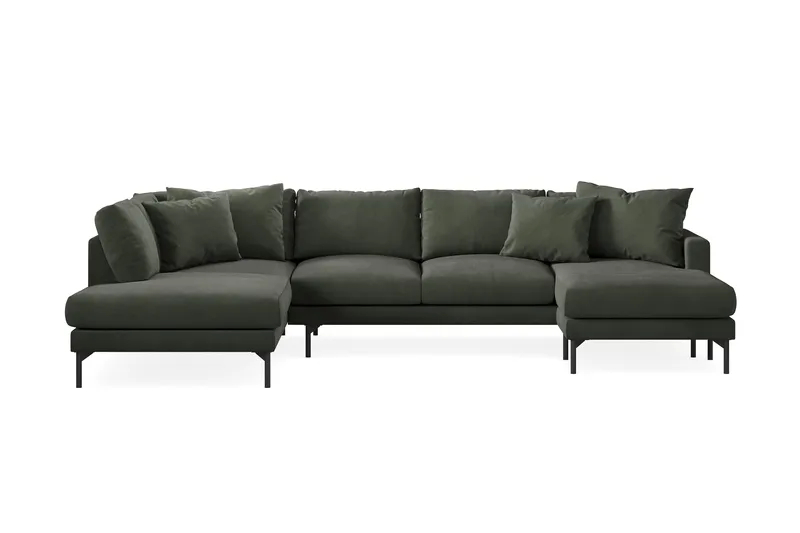 Menard 4-sits Vänstervänd Stor U-formad Djup Soffa med Divan och Schäslong i Manchester - Mörkgrön - Products - Möbler - Soffa - Divansoffa & schäslongsoffa - 4 sits soffa med divan