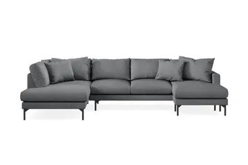 Menard 4-sits Vänstervänd Stor U-formad Djup Soffa med Divan och Schäslong i Tyg - Mörkgrå - Products - Möbler - Soffa - Divansoffa & schäslongsoffa - 4 sits soffa med divan