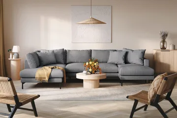Menard 4-sits Vänstervänd Stor U-formad Djup Soffa med Divan och Schäslong i Tyg - Mörkgrå - Products - Möbler - Soffa - Divansoffa & schäslongsoffa - 4 sits soffa med divan