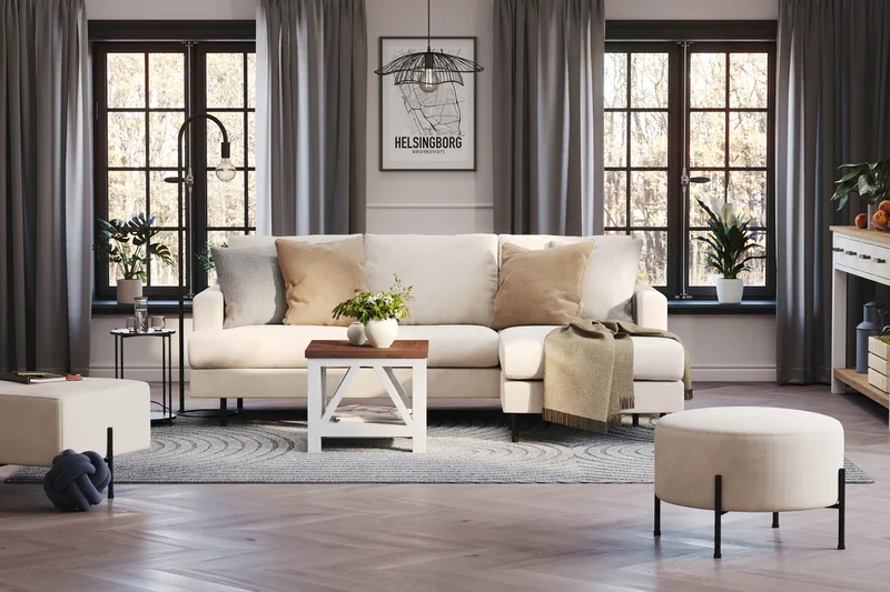 Menard Compact 3-sits Högervänd L-formad Divansoffa i Manchester - Beige - Products - Möbler - Soffa - Divansoffa & schäslongsoffa - 3 sits soffa med divan