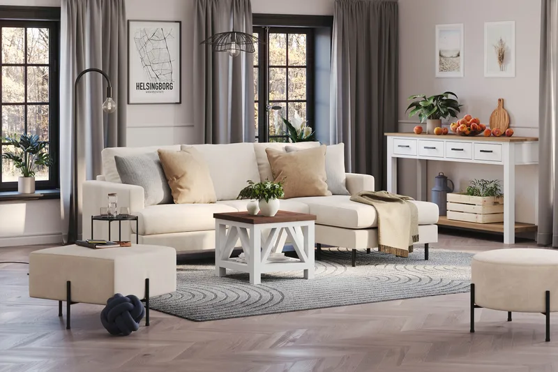 Menard Compact 3-sits Högervänd L-formad Divansoffa i Manchester - Beige - Products - Möbler - Soffa - Divansoffa & schäslongsoffa - 3 sits soffa med divan