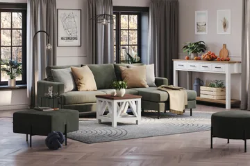 Menard Compact 3-sits Högervänd L-formad Divansoffa i Manchester - Mörkgrön - Products - Möbler - Soffa - Divansoffa & schäslongsoffa - 3 sits soffa med divan