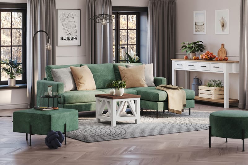 Menard Compact 3-sits Högervänd L-formad Divansoffa i Sammet - Mörkgrön - Products - Möbler - Soffa - Divansoffa & schäslongsoffa - 3 sits soffa med divan