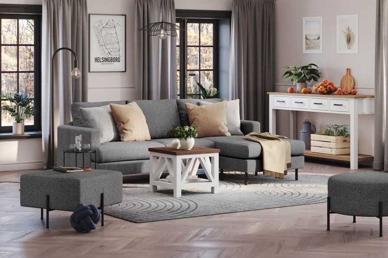 Menard Compact 3-sits Högervänd L-formad Divansoffa i Tyg - Mörkgrå - Products - Möbler - Soffa - Divansoffa & schäslongsoffa - 3 sits soffa med divan