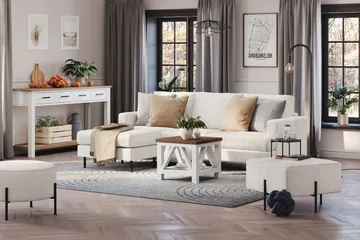 Menard Compact 3-sits Vänstervänd L-formad Divansoffa i Bouclé - Vit - Products - Möbler - Soffa - Divansoffa & schäslongsoffa - 3 sits soffa med divan