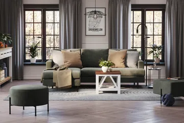 Menard Compact 3-sits Vänstervänd L-formad Divansoffa i Manchester - Mörkgrön - Products - Möbler - Soffa - Divansoffa & schäslongsoffa - 3 sits soffa med divan